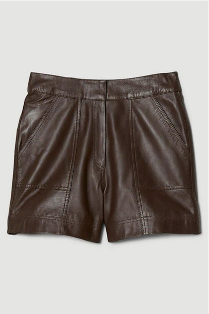 Brown Leather Shorts for Women with Stylish Design