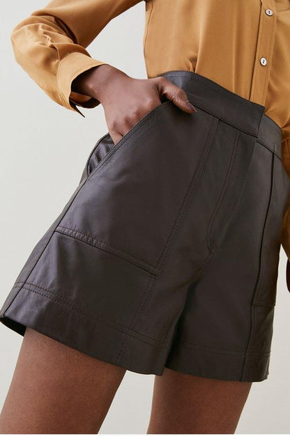 Brown Leather Shorts for Women with Stylish Design