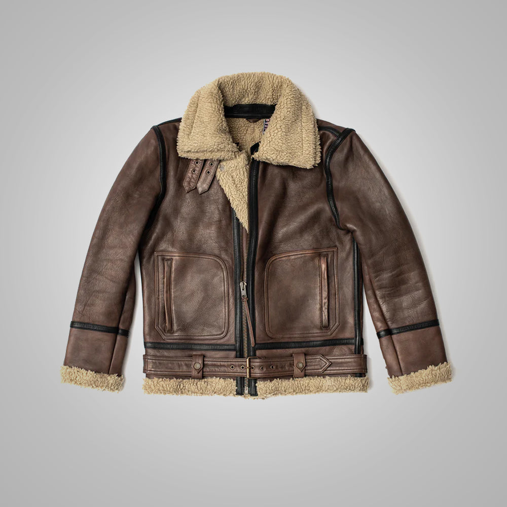 Men's Brown Sheepskin Jacket with Sherpa Lining