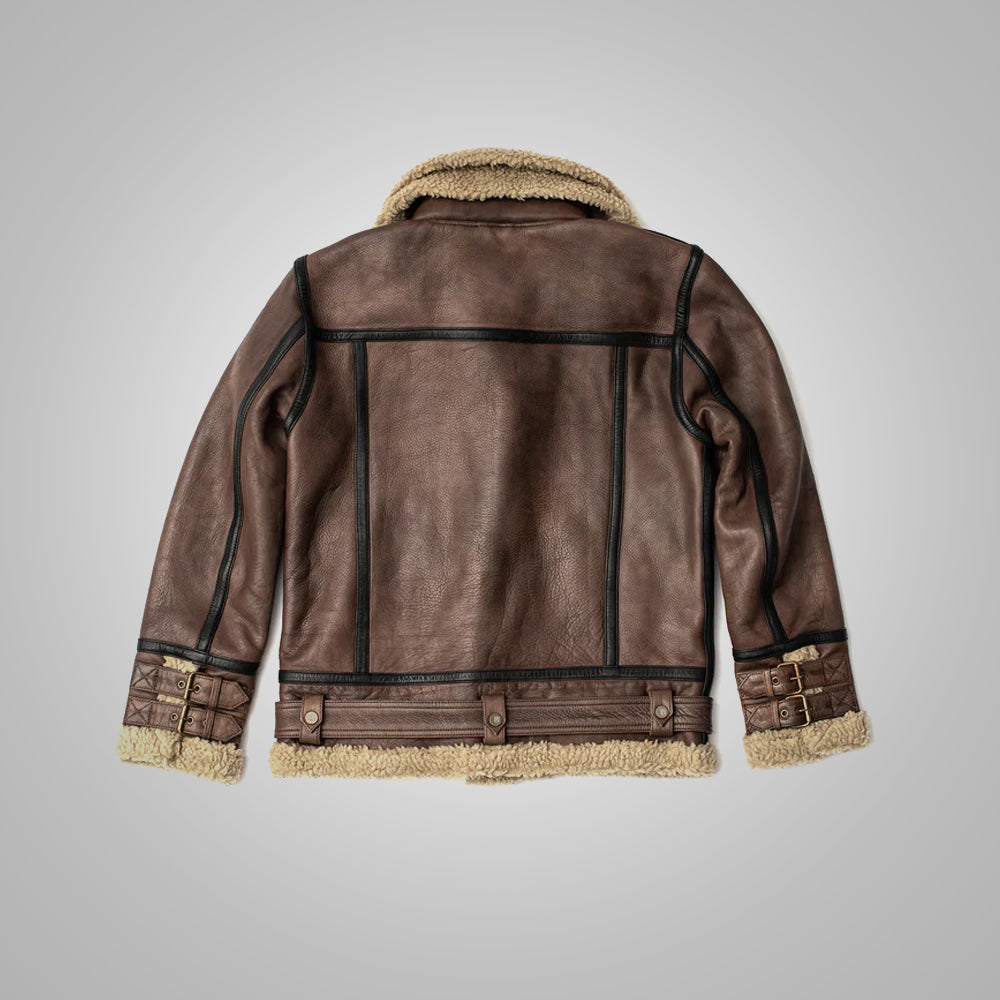 Men's Brown Sheepskin Jacket with Sherpa Lining