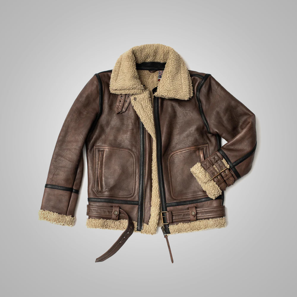 Men's Brown Sheepskin Jacket with Sherpa Lining