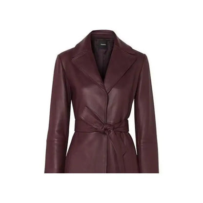 Elegant Burgundy Leather Coat with Belt  Avanzar Leather