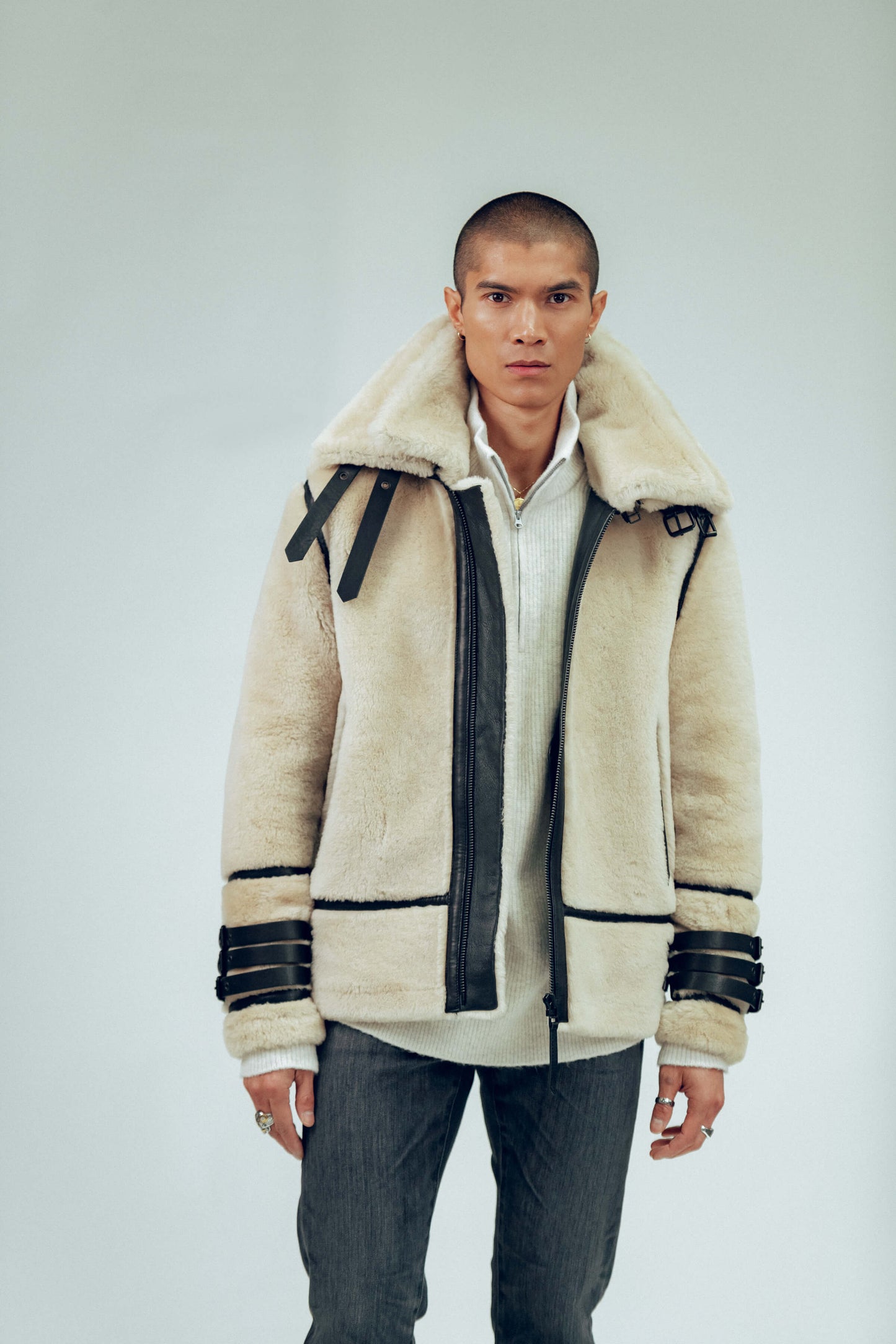 Men's Off-White Sheepskin Leather Shearling Jacket