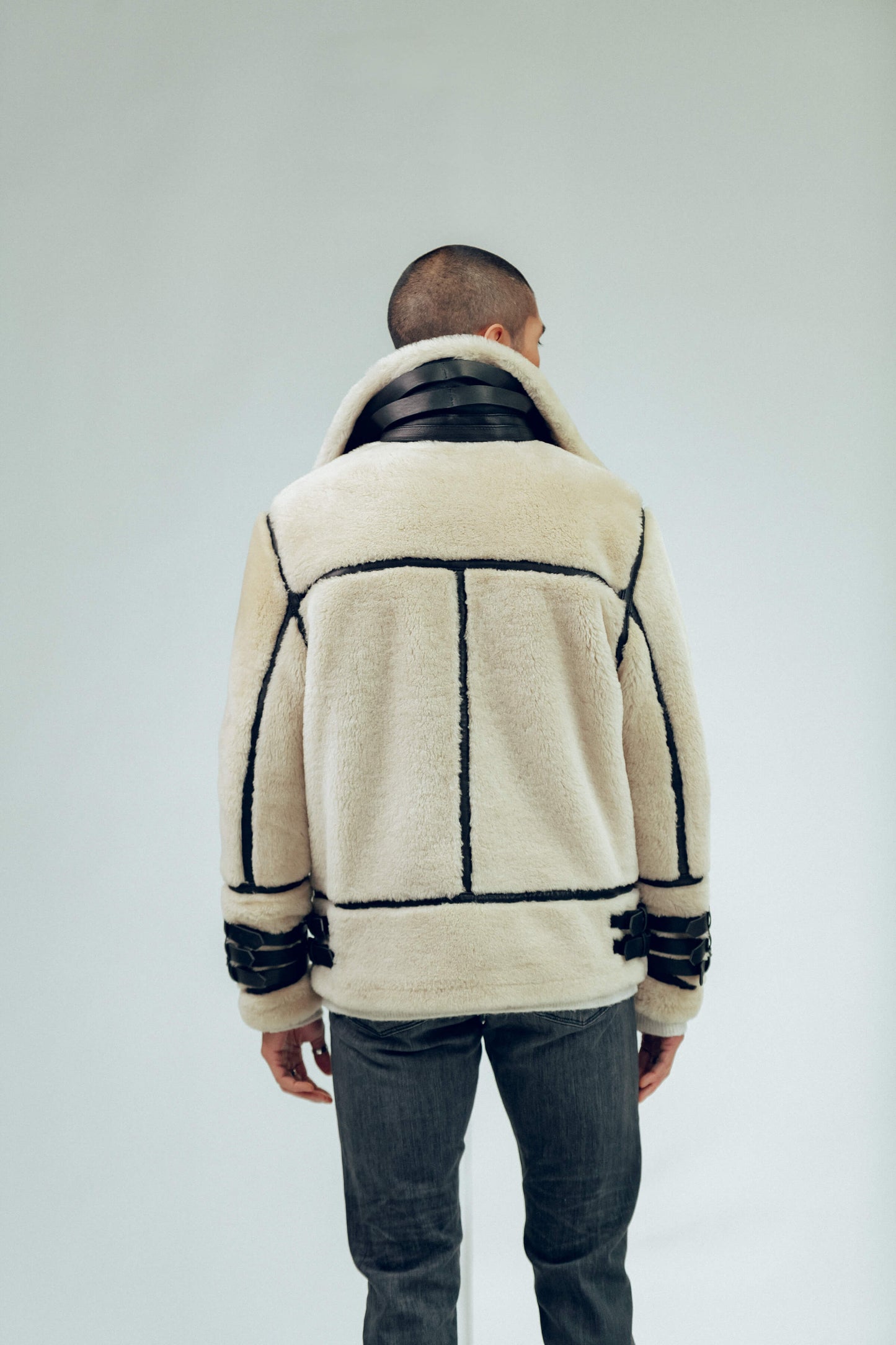 Men's Off-White Sheepskin Leather Shearling Jacket