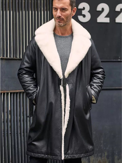 Men's Matte Black Double-Sided Shearling Leather Coat