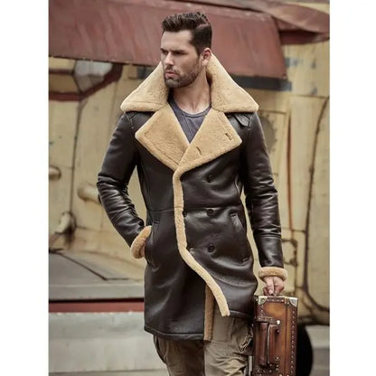 Men's Dark Brown Shearling Leather Coat