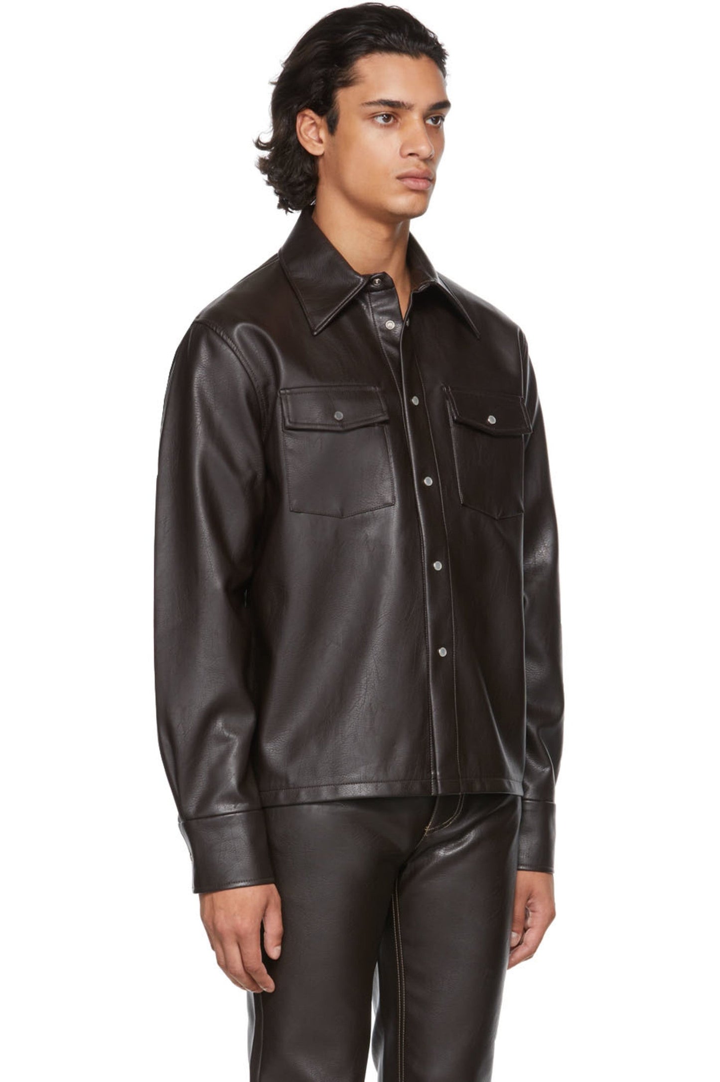 Men's Black Full Sleeve Trucker Leather Shirt