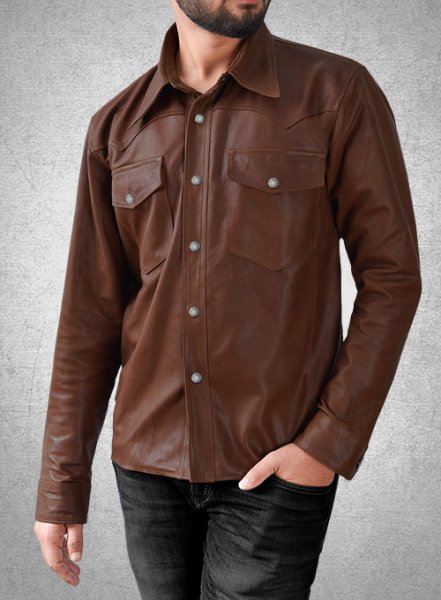 Men's Chocolate Brown Full Sleeve Leather Shirt