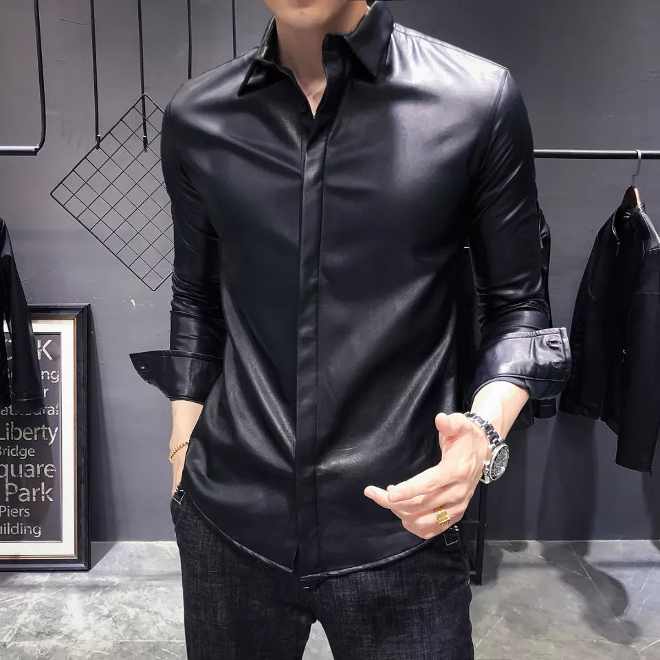 Men's Trendy Black Full Sleeve Leather Shirt