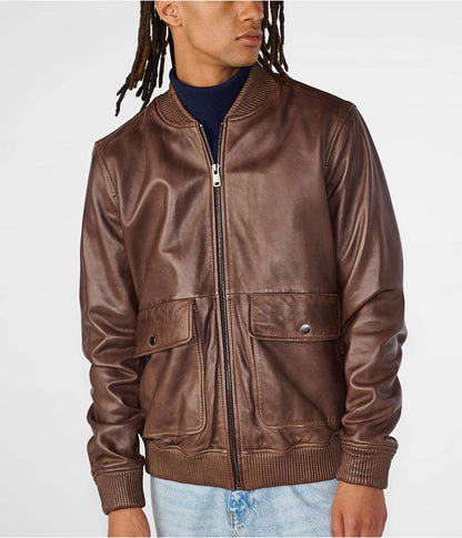 Men's Dark Brown Harrington Leather Bomber Jacket by Avanzar