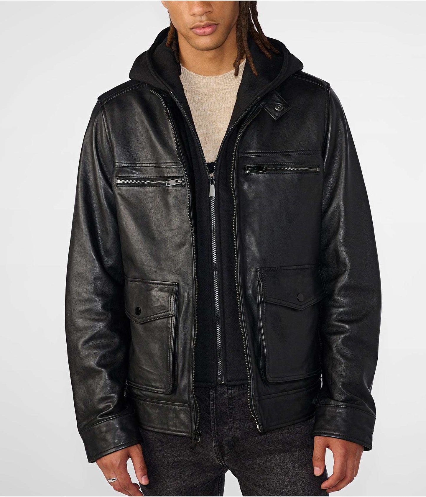 Men's Black Leather Harrington Moto Jacket