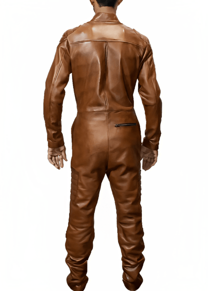 Men's Brown Biker Leather Jumpsuit