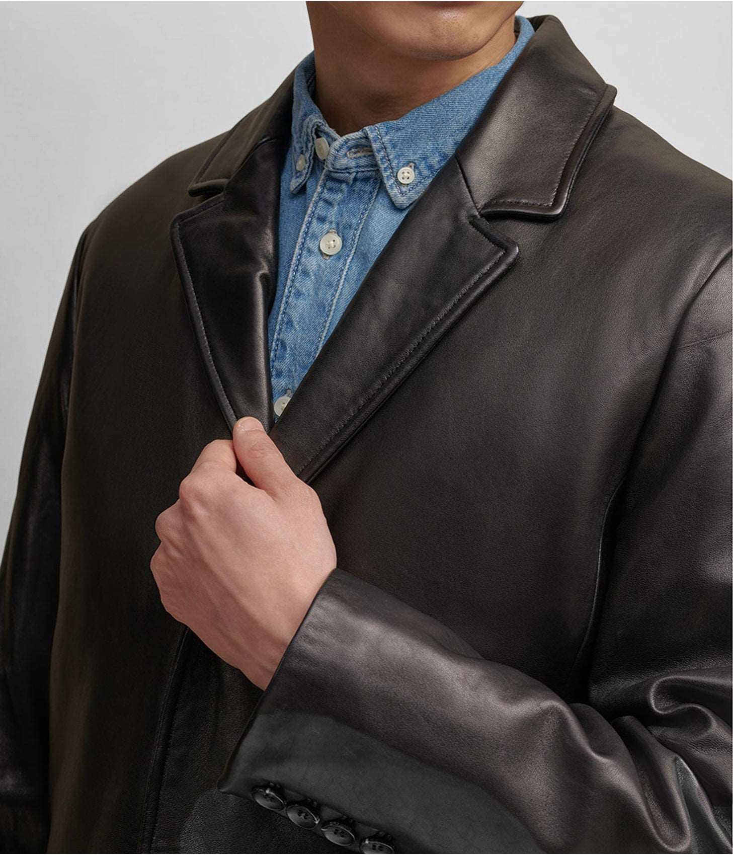 Men's Black Lined Leather Coat