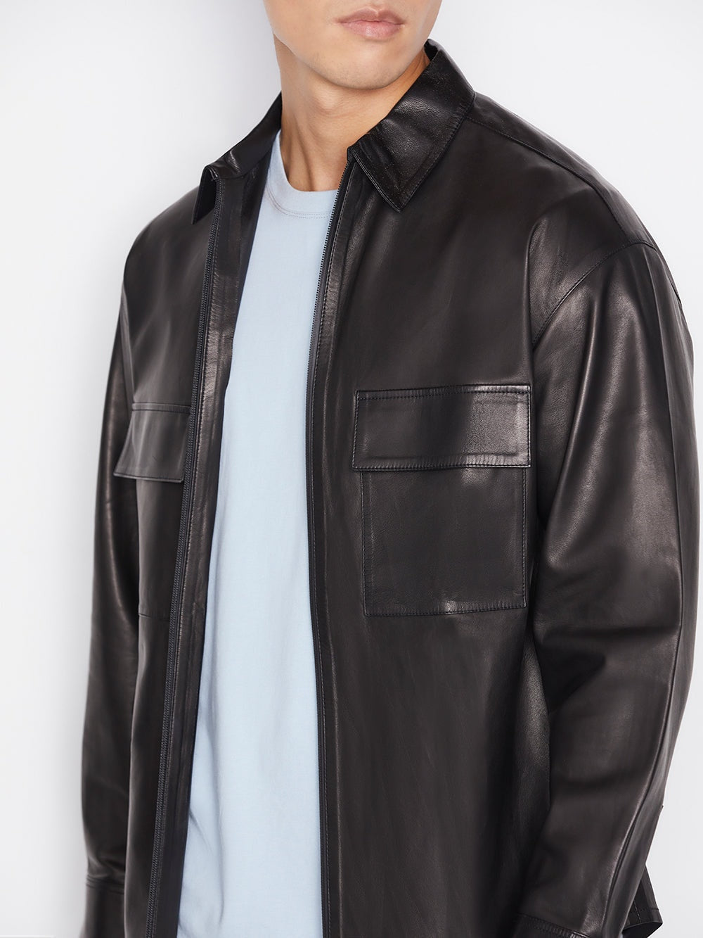 Men's Black Full Sleeve Leather Shirt