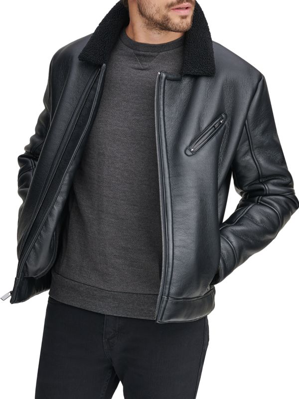 Men's Shearling Sheepskin Leather Jacket in Black