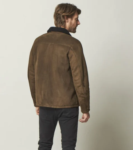 Men's Dark Brown Sheepskin Trucker Leather Jacket