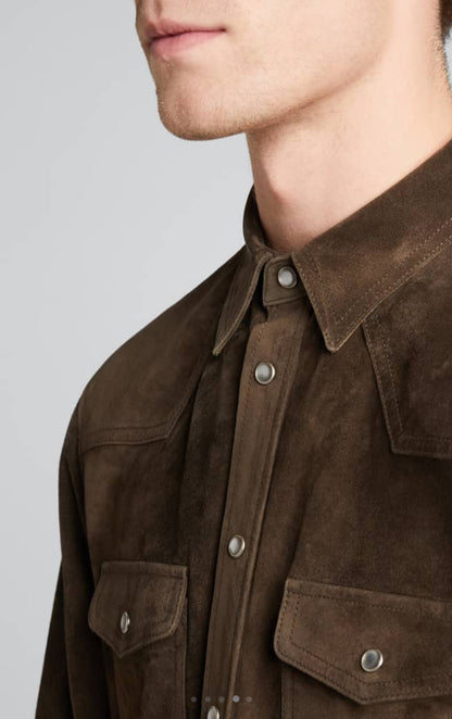 Men's Chocolate Brown Suede Leather Shirt