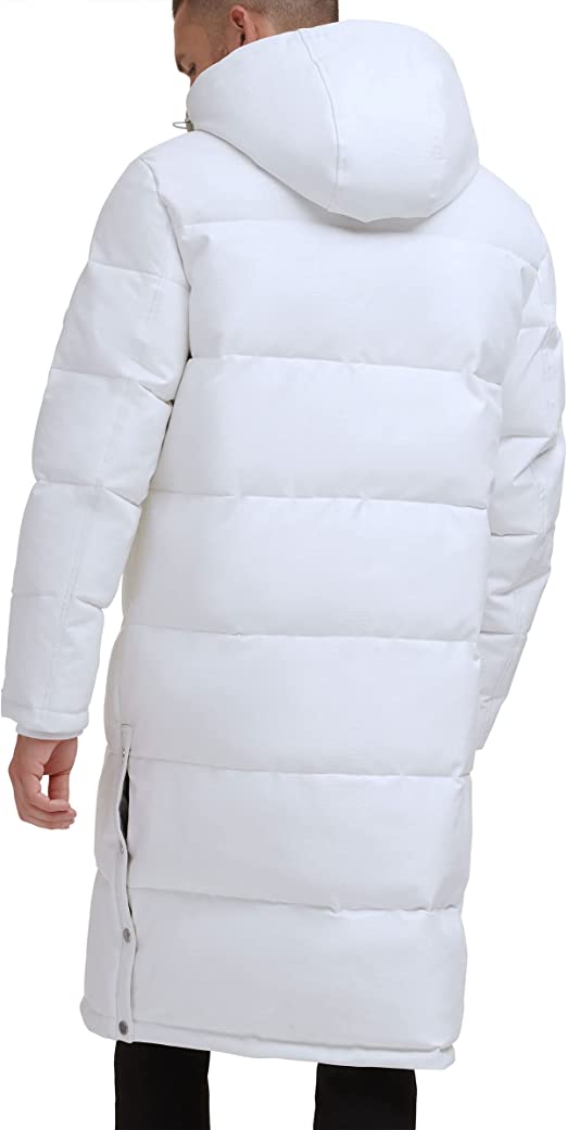 Men's White Trench Puffer Leather Coat