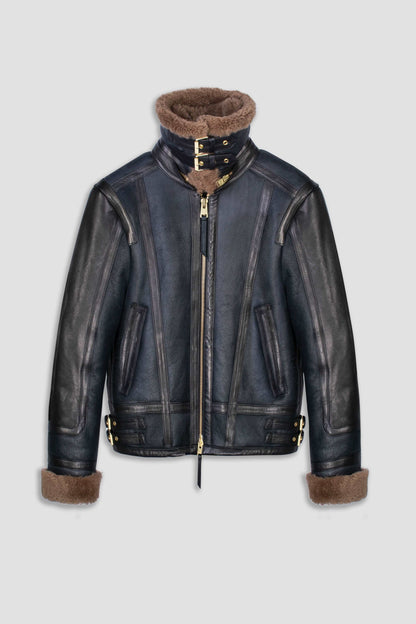 Men's Blue Sheepskin Shearling Leather Jacket