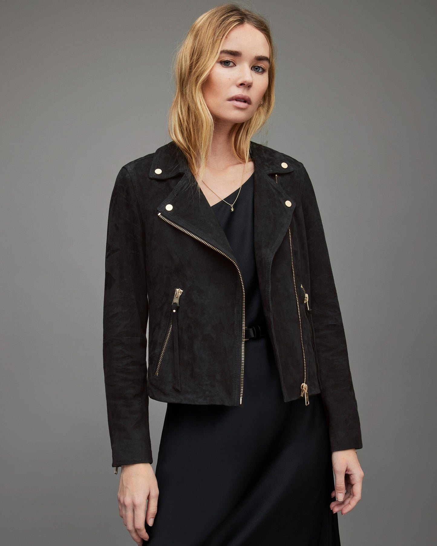 Women's Black Suede Leather Biker Jacket – Sleek & Modern