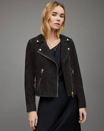 Women's Black Suede Leather Biker Jacket – Sleek & Modern