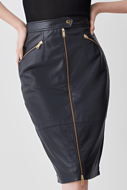 Women's Black Leather Pencil Skirt