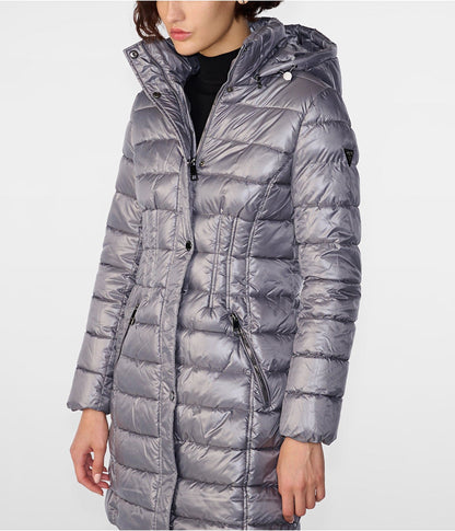 Women's Gray Quilted Puffer Coat with Hood