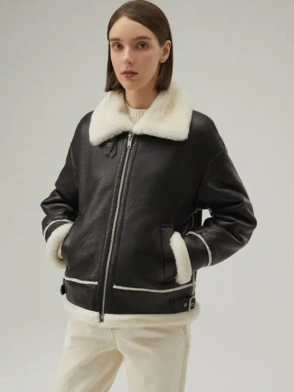 Women's Black Shearling Leather Jacket