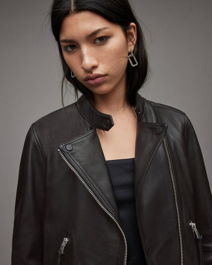 Women's Black Classic Leather Biker Jacket