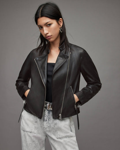 Women's Black Classic Leather Biker Jacket