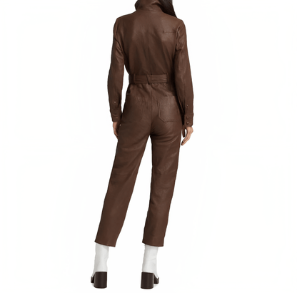 Chic Chocolate Brown Women's Bodycon Leather Jumpsuit