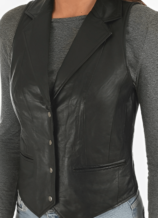 Women's Black Classic Leather Vest