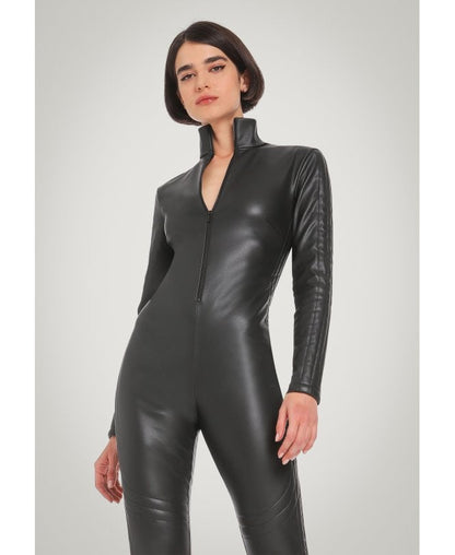 Classic Black Women's Leather Jumpsuit