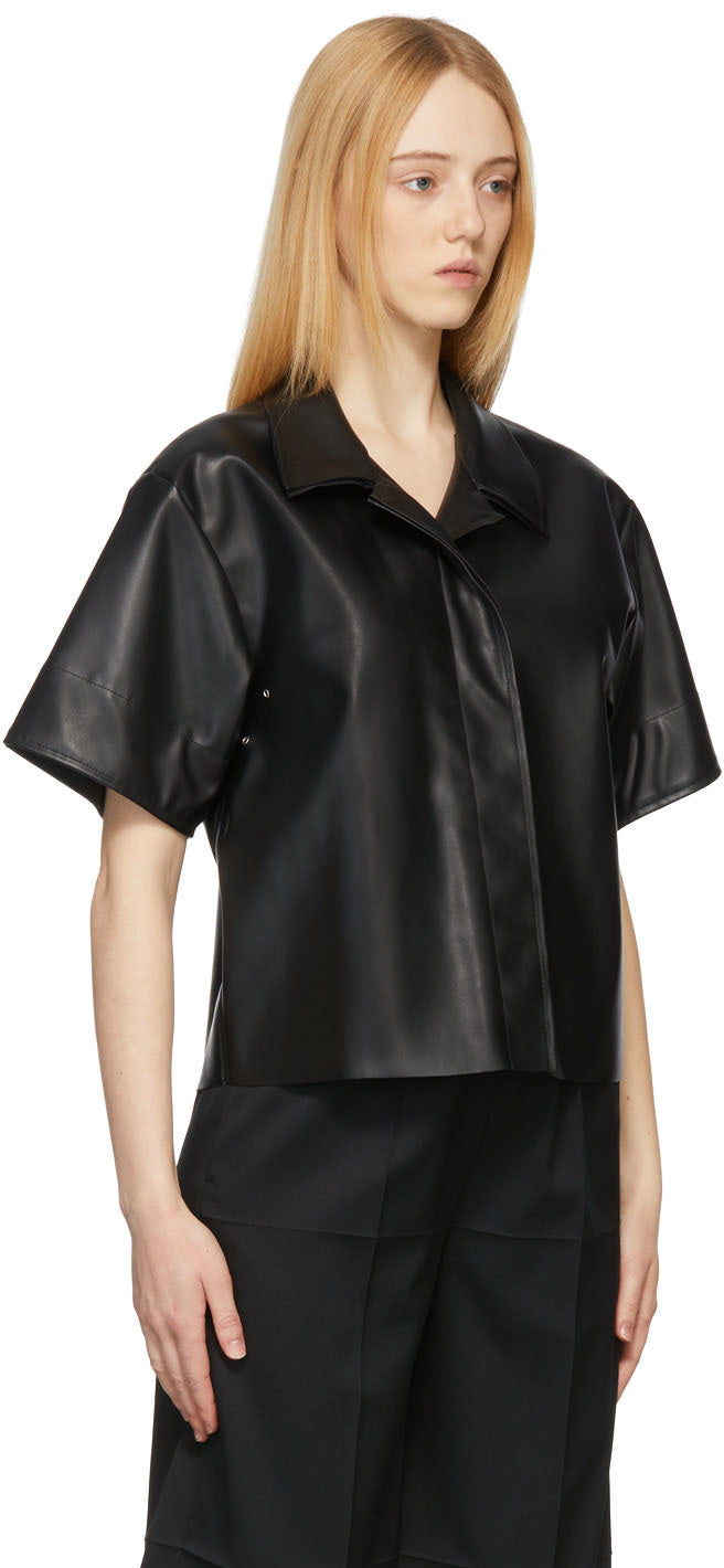 Women's Black Half Sleeve Leather Shirt with Tailored Fit