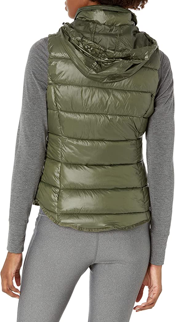 Women's Khaki Puffer Vest with Removable Hood 