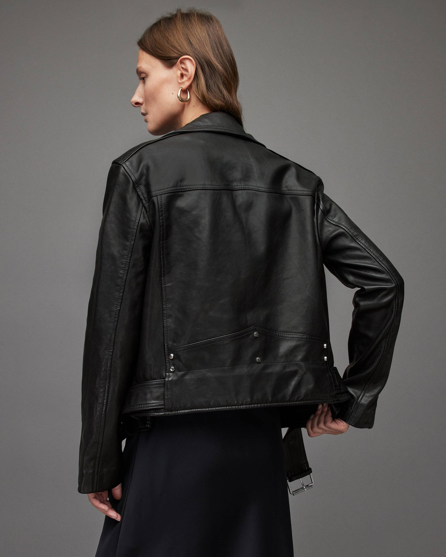 Women's Black Leather Biker Jacket with Belt