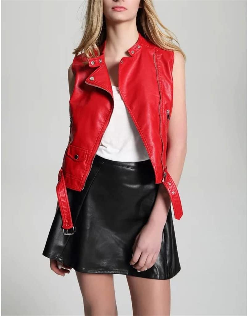 Women's Red Leather Biker Vest