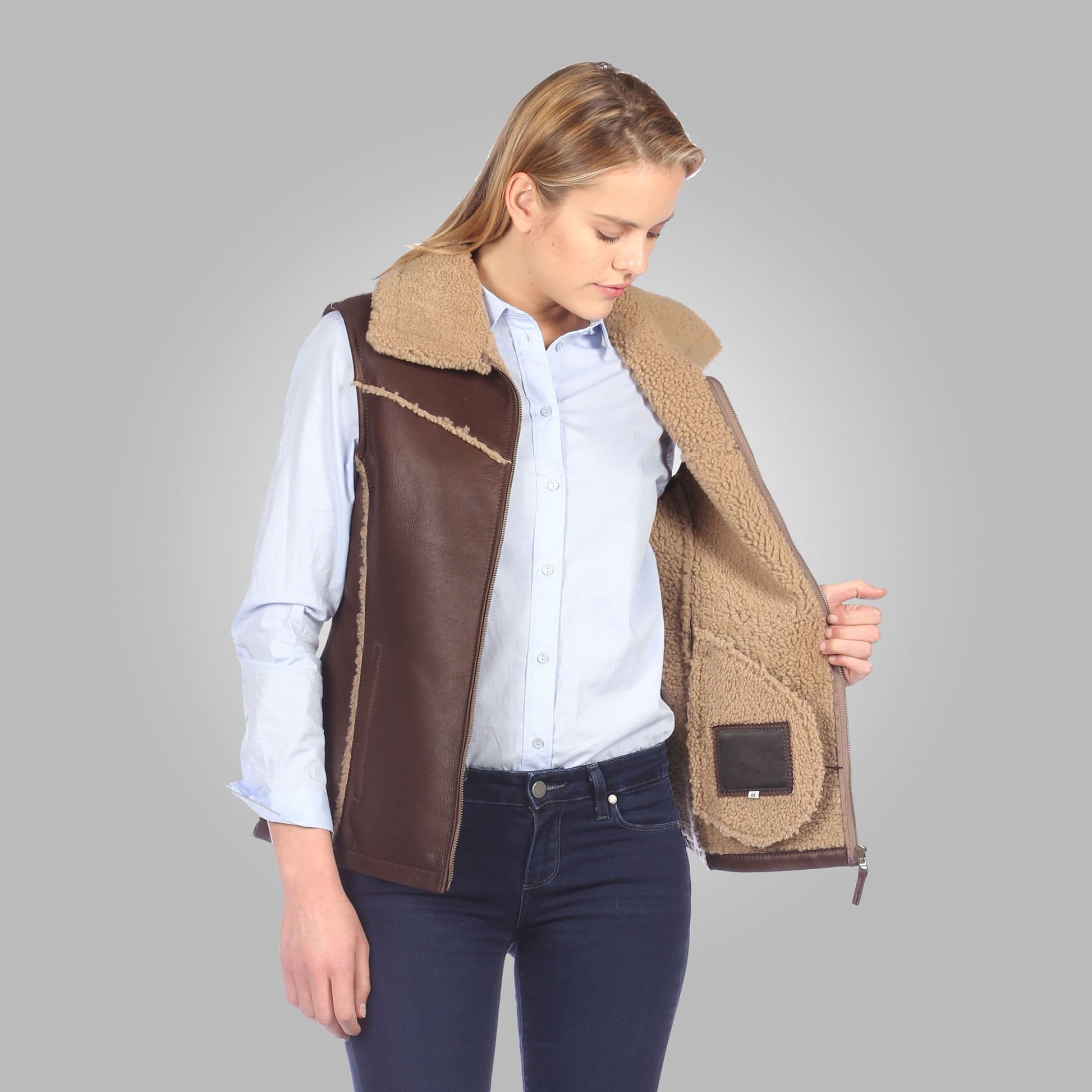 Women's Chocolate Brown Shearling Leather Vest