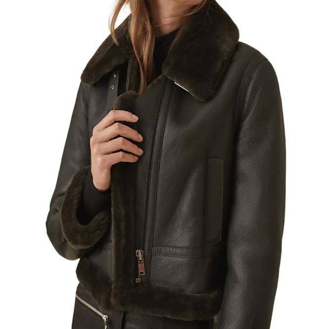 Women's Black Sheepskin Aviator Leather Jacket - Classic and Warm