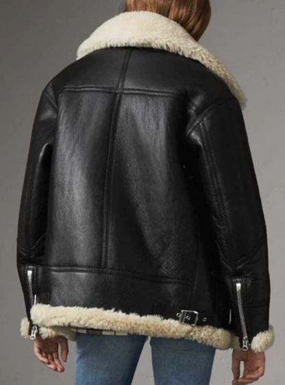 Women's Black Sheepskin Leather Biker Jacket