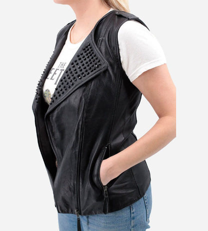 Women's Black Studded Leather Vest