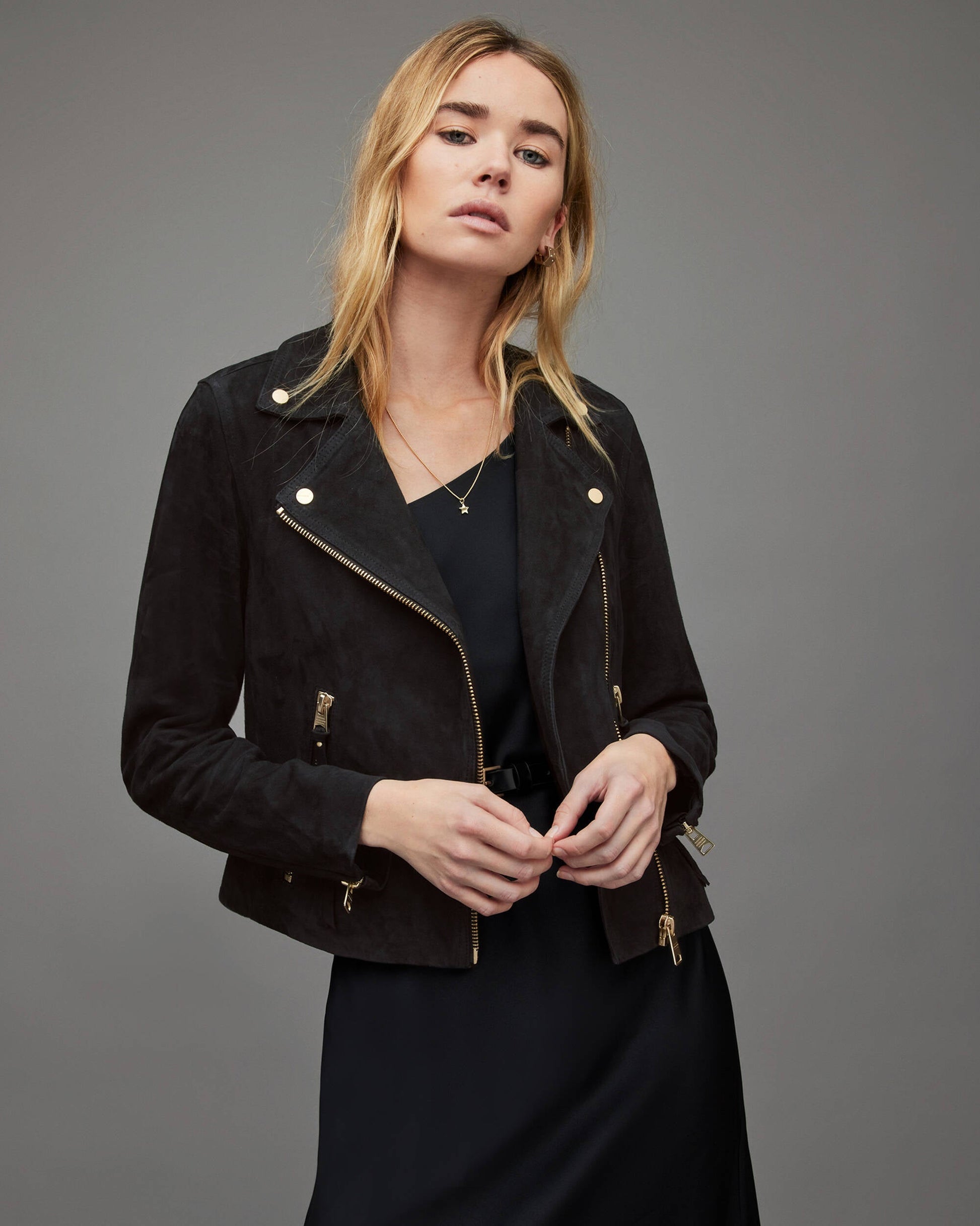 Women's Black Suede Leather Biker Jacket – Sleek & Modern