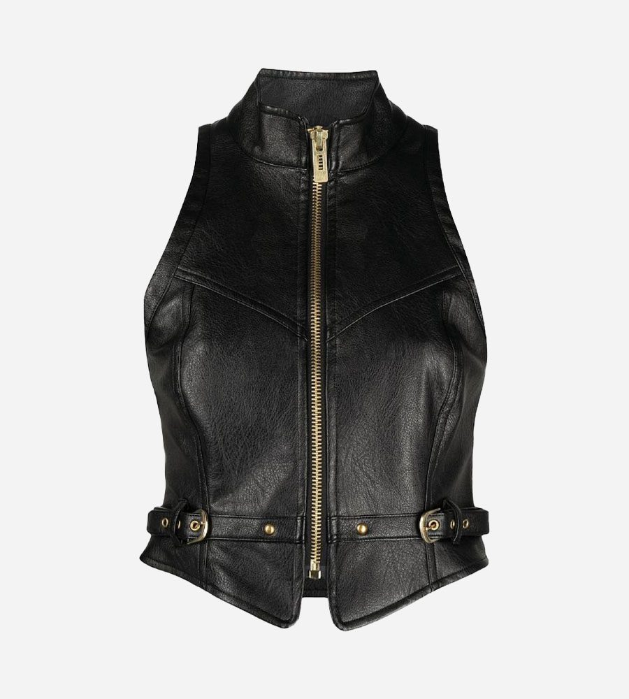 Women's Black Trendy Leather Vest 