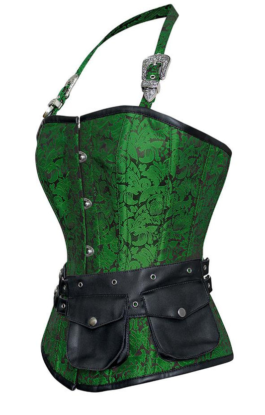Naomie Green Corset with Strap and Faux Leather Pouch