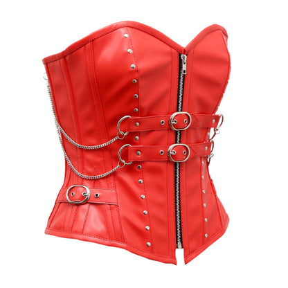 Gabin Overbust Corset In Red Faux Leather