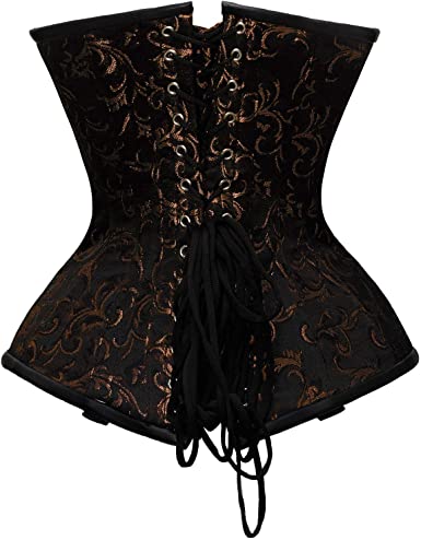 Schurmann Brown Brocade & Faux Leather Underbust Corset with Chain Details