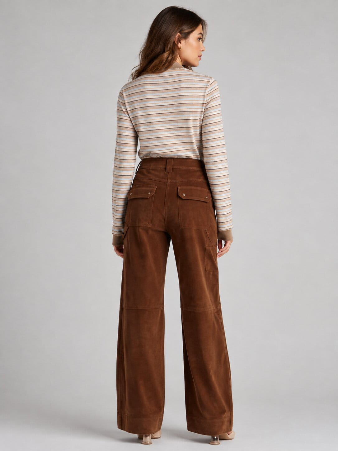 Camel Suede Leather Workwear Pants - Rugged Utility Style back view  by avanzar leather