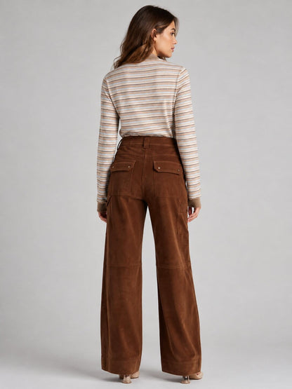 Camel Suede Leather Workwear Pants - Rugged Utility Style back view  by avanzar leather
