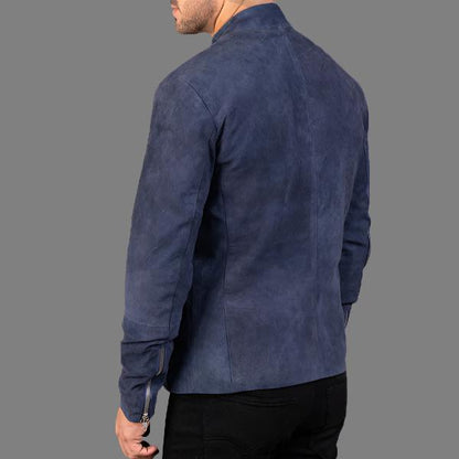 Charcoal Navy Blue Suede Biker Leather Jacket