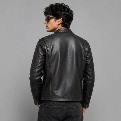 Harley Davidson Black Sleeve Stripe Cowhide Leather Biker Jacket for Men